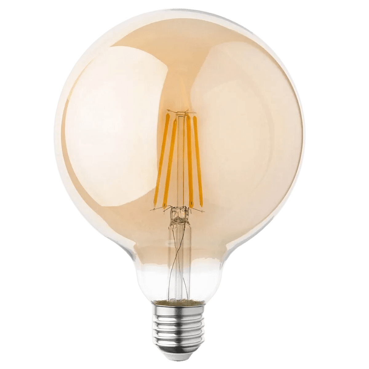 8W G125 bronze LED filament bulb, 2200K, transparent background, 1254 × 1254