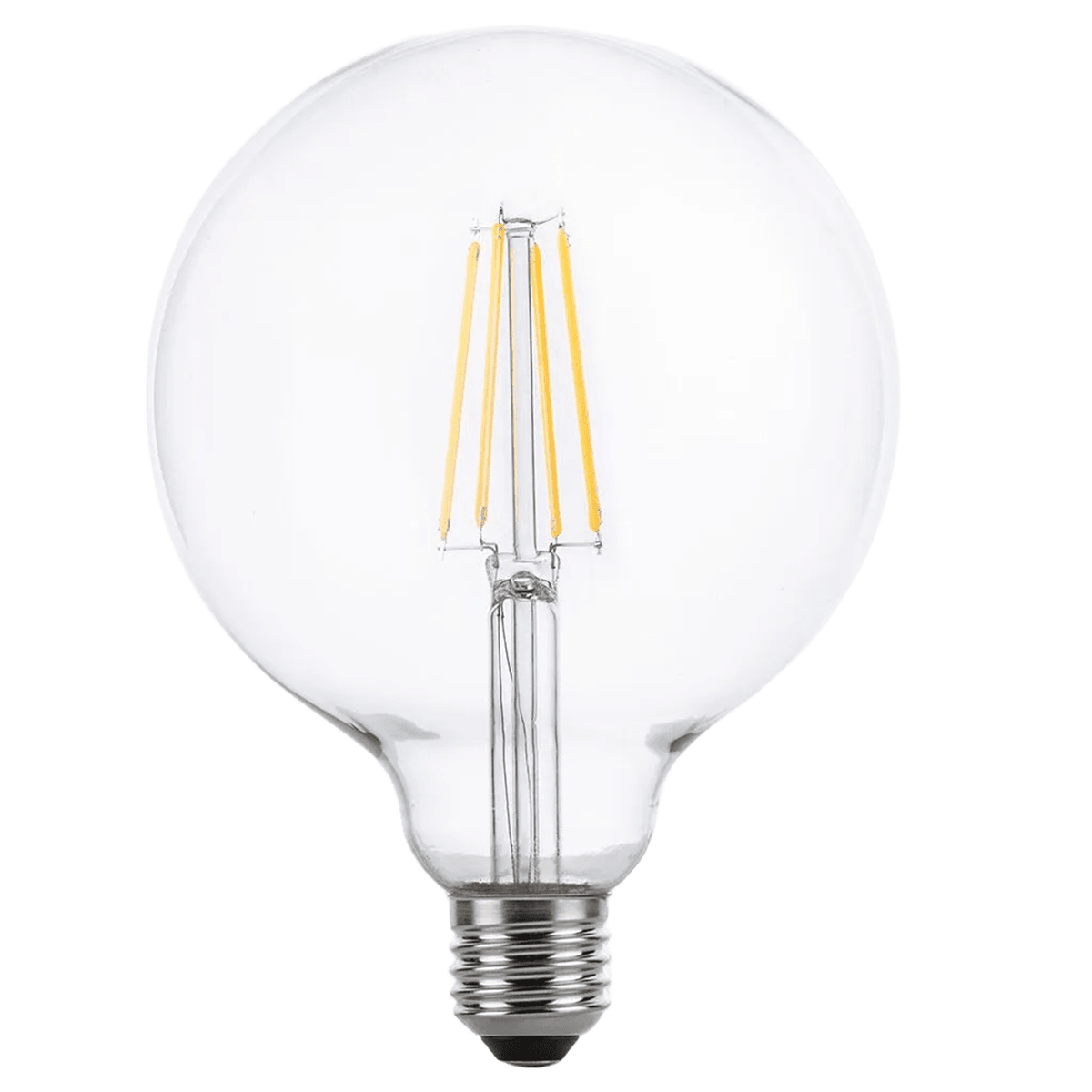 8W G125 LED filament clear bulb on white background, 1254 × 1254