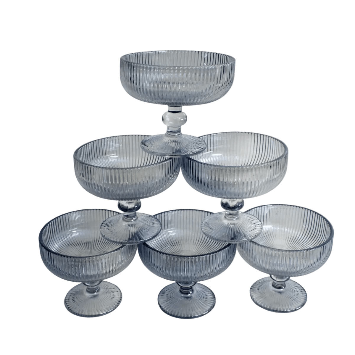 Glass Bowl Box of 6 - Blue Line Pattern