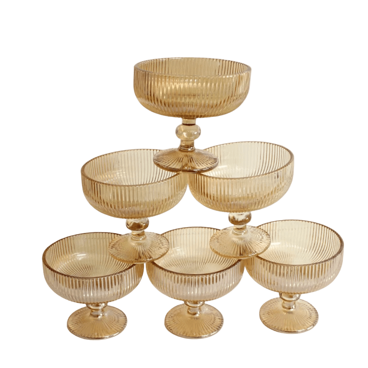 Glass Bowl Box of 6 - Light Yellow Line Pattern