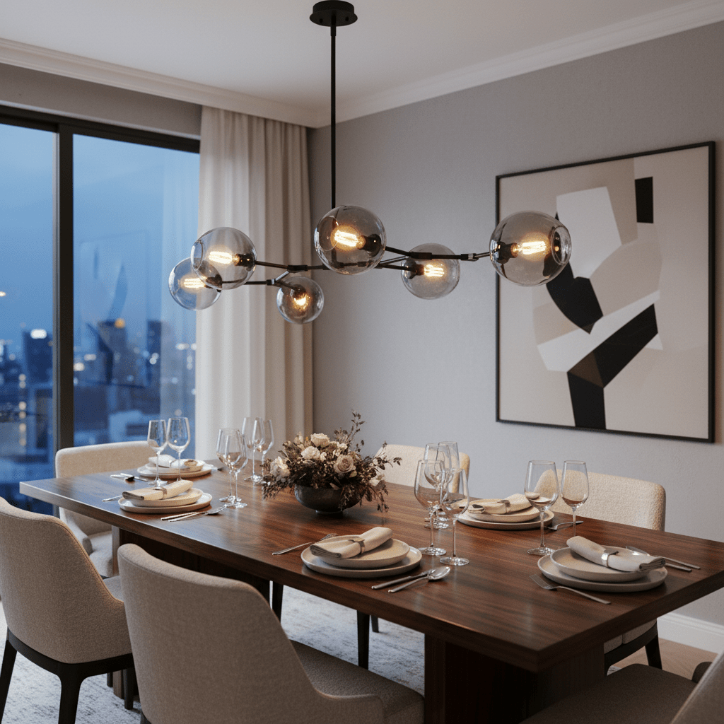 Black & Smoke Glass 6 Light Molecule Horizontal Pendant - additional product image