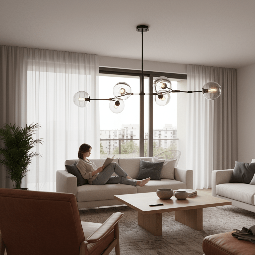 Black & Smoke Glass 6 Light Molecule Horizontal Pendant - additional product image