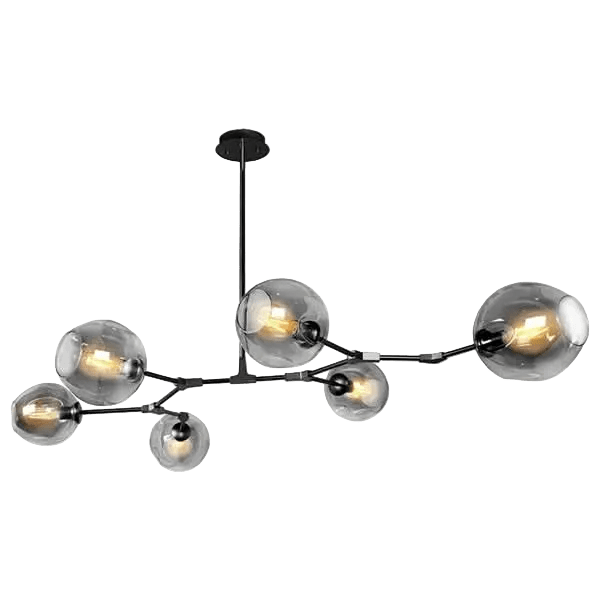 Black & Smoke Glass 6 Light Molecule Horizontal Pendant