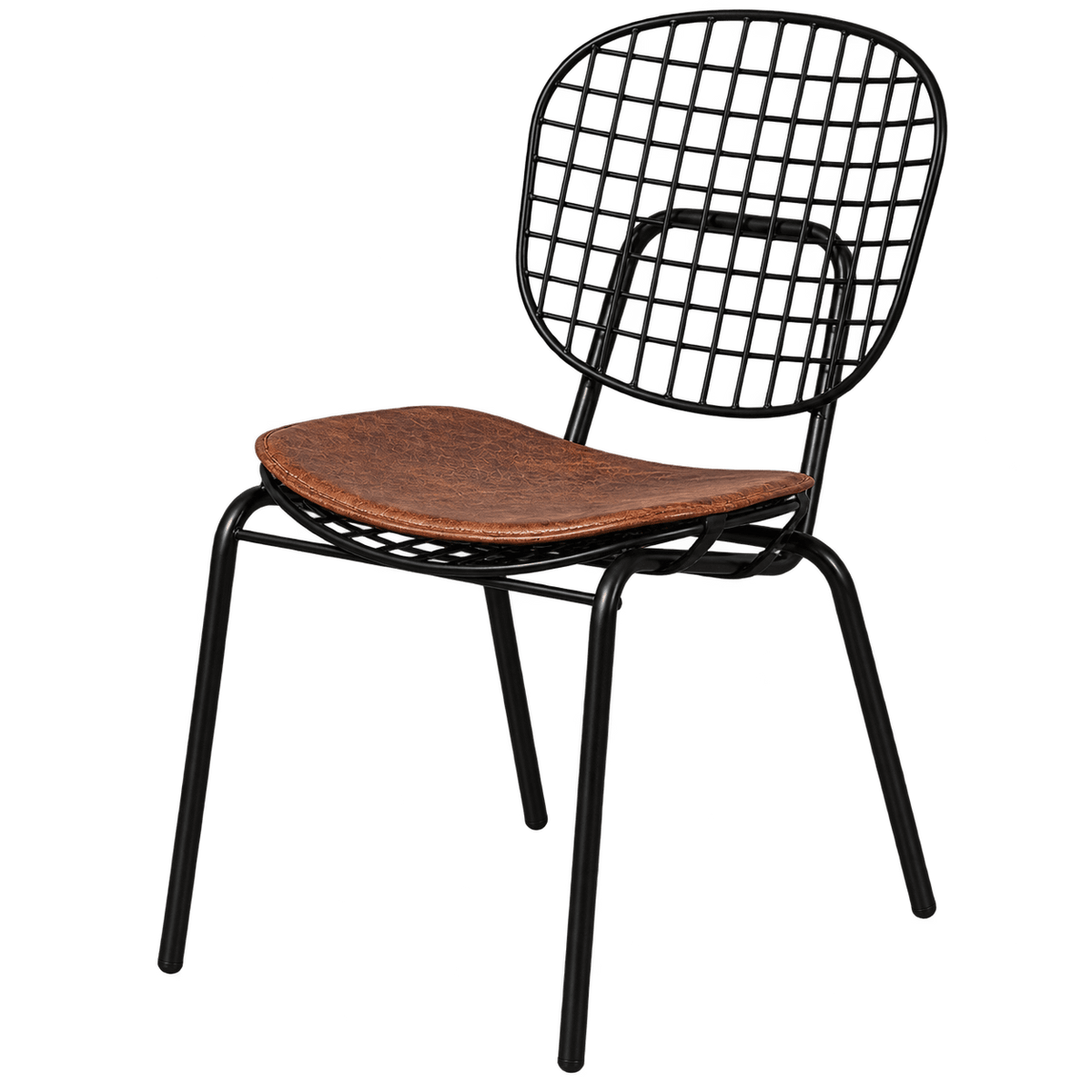 Industrial Charm Bistro Chair - Black Steel, Brown Cushion