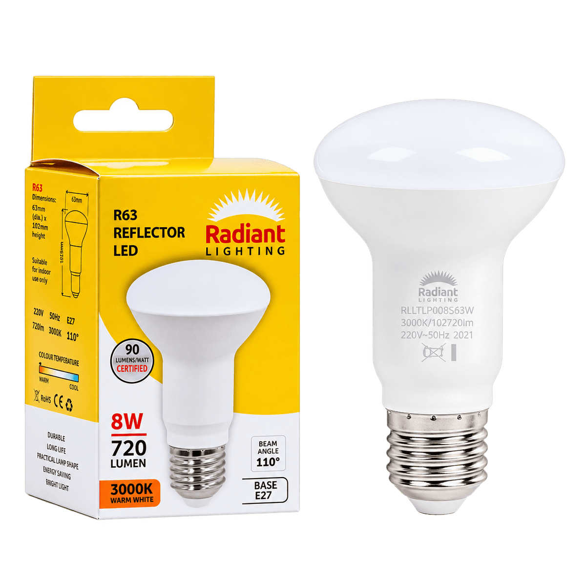 8W R63 LED Bulb - 3000K Warm White