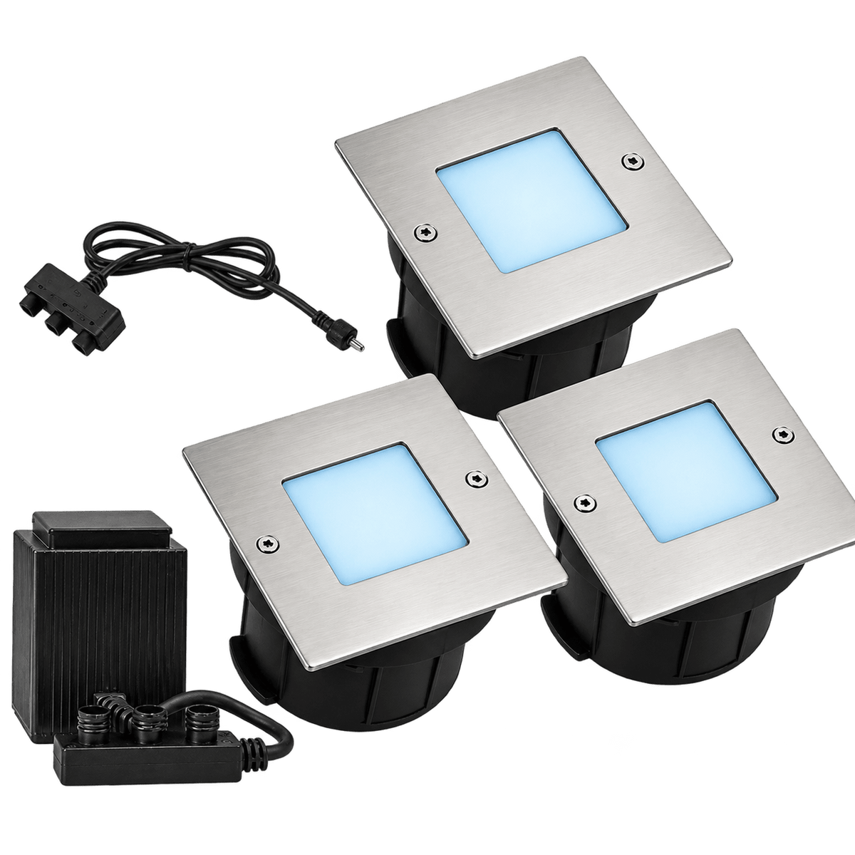 LED Deck Light - Square 3 Light Kit - Blue