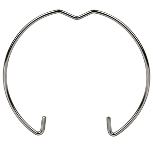 Silver metal MR16/GU10 holder clip with a rounded shape and two open ends, displayed against a white background.