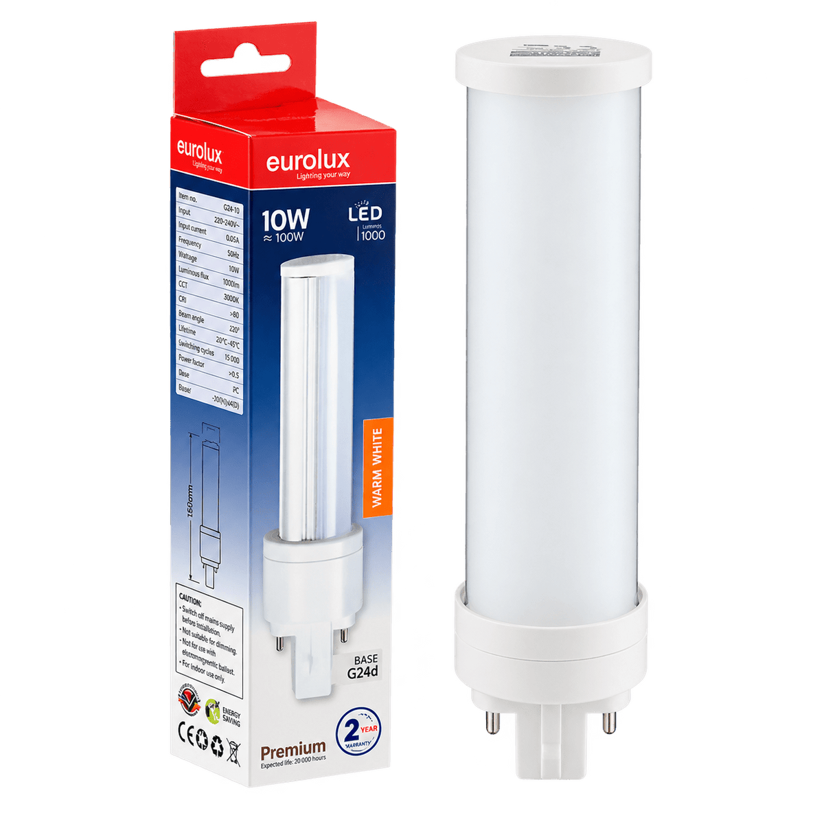 10W G24d LED PL Lamp, 3000K Warm White