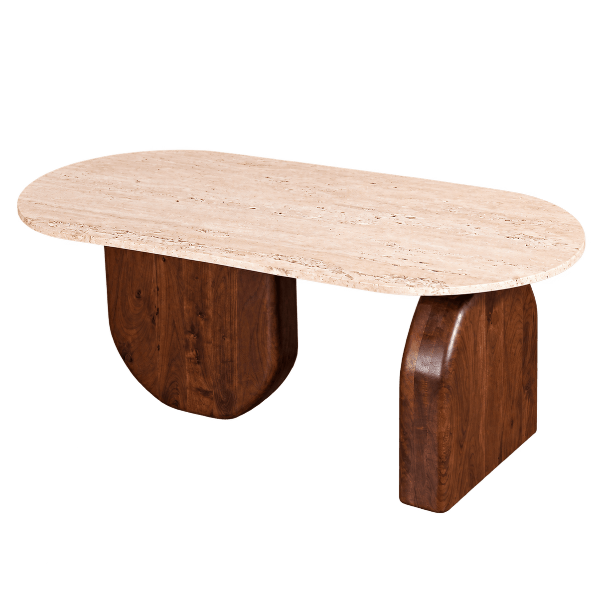 Neapol Travertine & Walnut Coffee Table, 120 × 60 × 45cm