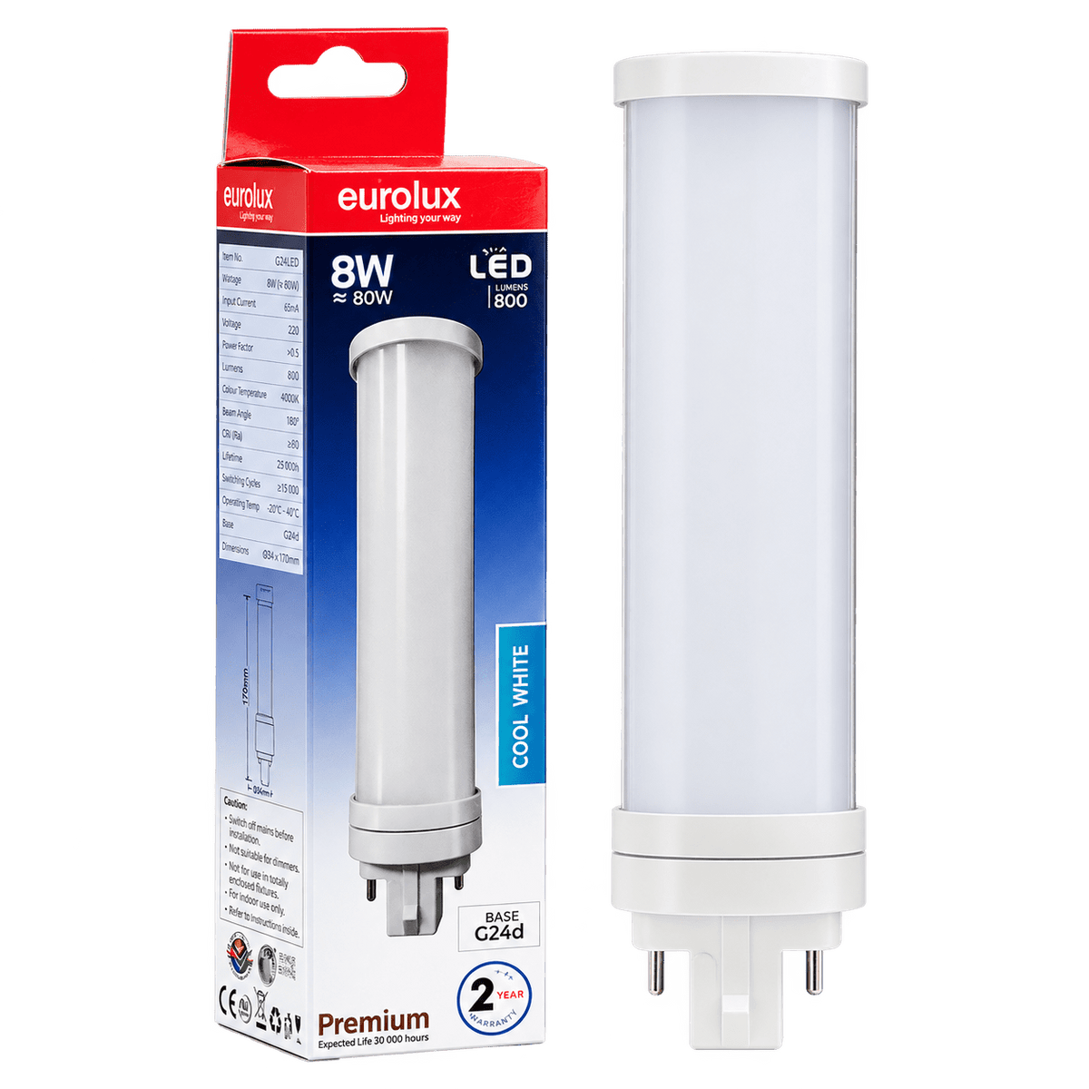 10W G24d LED PL Lamp, 4000K Cool White