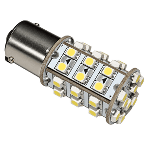 LED car light with a metallic base, featuring multiple yellow LED chips arranged in a cylindrical shape.