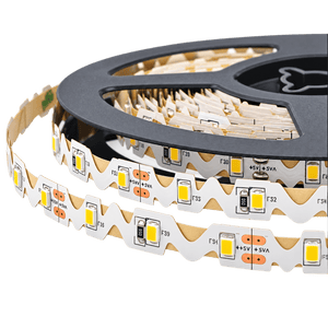S-shaped blue LED strip light on a black reel, featuring yellow light-emitting diodes and a flexible design.