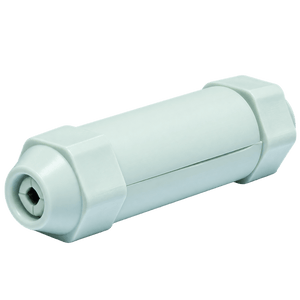 A white, cylindrical joint kit with hexagonal ends, featuring a smooth finish and a central seam.