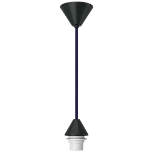 Black conical ceiling rose with a slender cord and white lamp holder, featuring a matte finish.