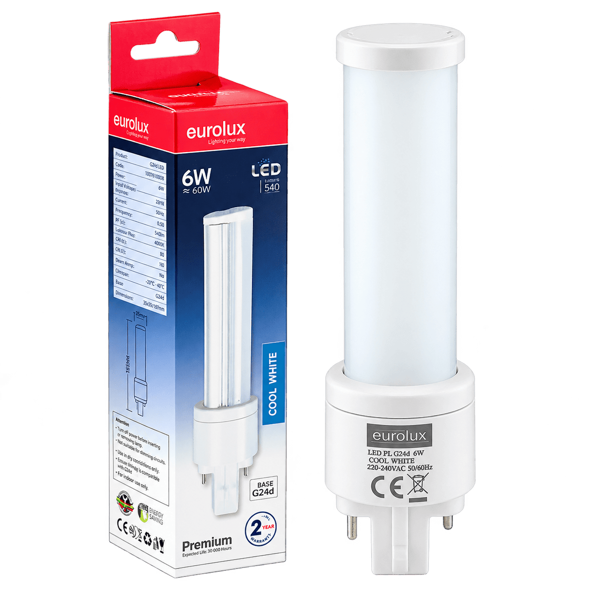6W G24d LED PL Lamp, 4000K Cool White