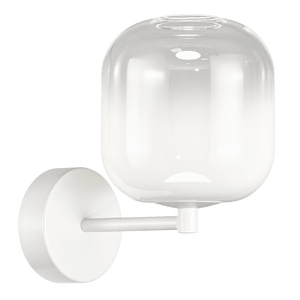 A white LED wall light with a rounded glass shade mounted on a circular base, featuring a sleek, minimalist design.