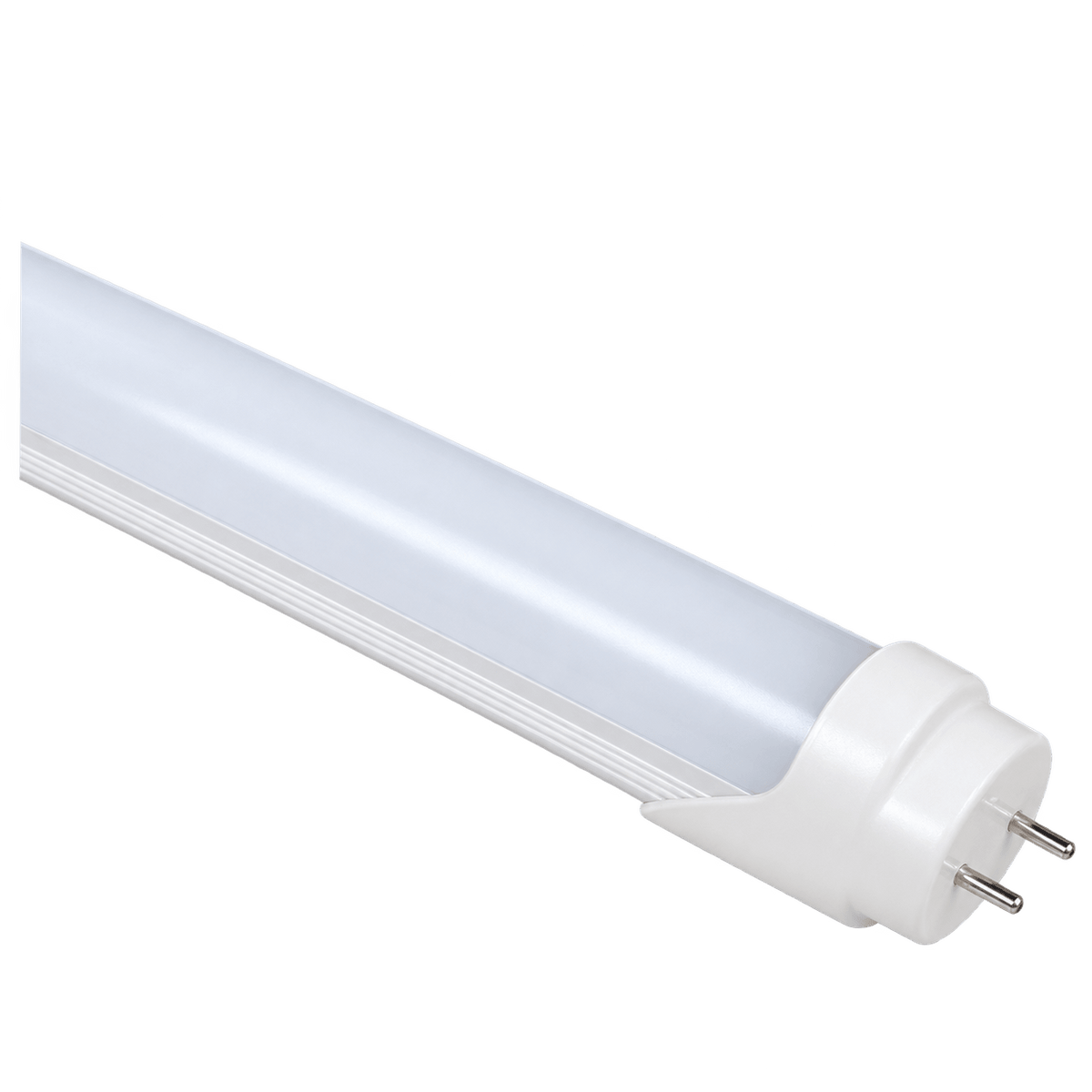 T8 LED butcher food display tube, 900mm, featuring a white plastic body and clear cover, angled view.