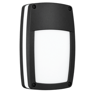 Black rectangular LED wall light with a white diffuser, featuring two side grooves and visible mounting screws.
