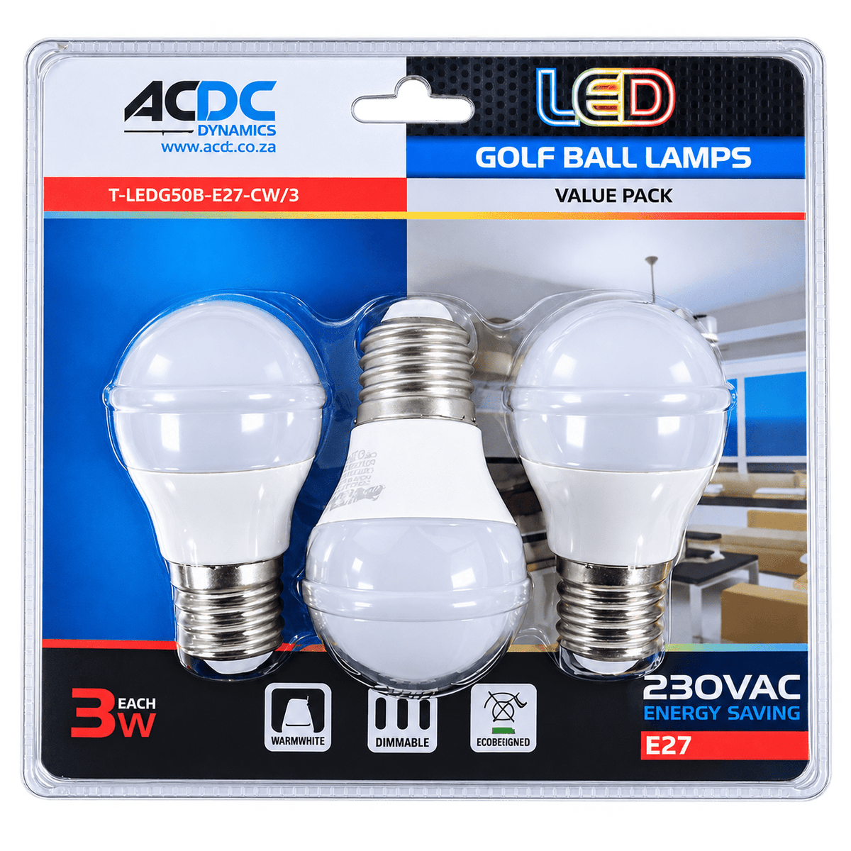 3W G45 Golf Ball LED Bulb – E27, 4200K Cool White – 3-Pack