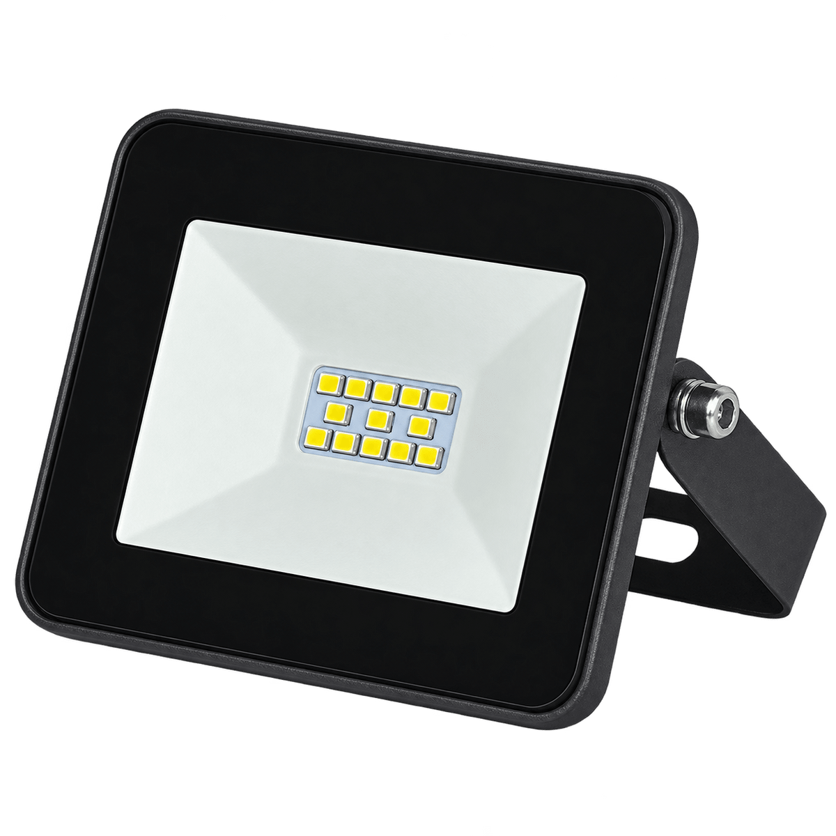 A green LED flood light with a black frame, featuring a square white lens and multiple small yellow bulbs.