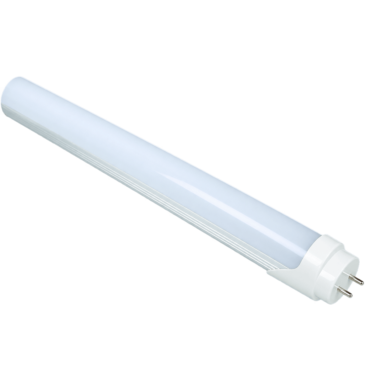 Frosted T8 LED tube light, 1500mm long, with a white plastic end cap and two metal pins.