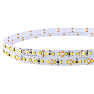 LED strip light with a white backing, featuring yellow LED lights spaced evenly along the length.