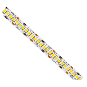 LED strip light with a white backing, featuring multiple yellow LED lights evenly spaced along the length.