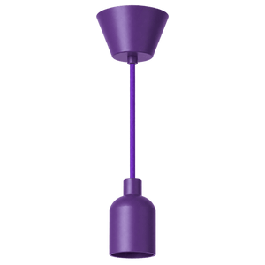 Purple pendant ceiling rose kit featuring a conical lamp cup and cylindrical base, suspended by a matching cord.