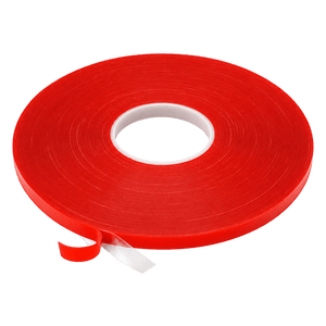 A roll of high-bond double-sided tape, 18mm wide, with a bright red finish and a central white core.