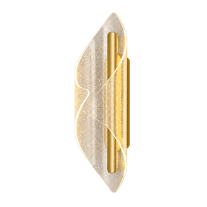 Gold‑finished acrylic wall sconce with leaf‑shaped diffuser and central LED tube