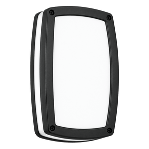 A rectangular LED wall light with a white diffuser and a black frame, mounted at an angle.