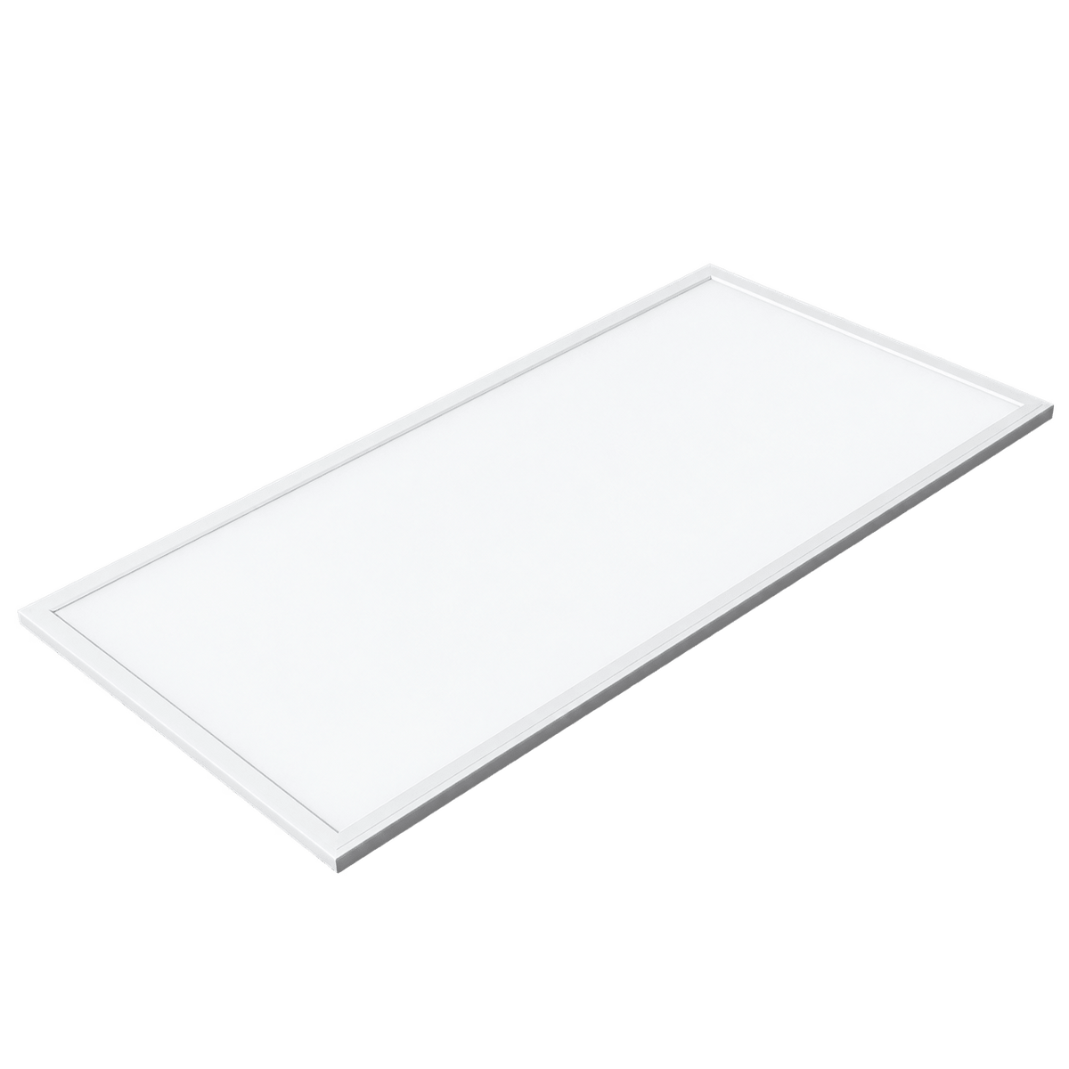 A rectangular back-lit LED panel with a white frame and a smooth, white surface, angled slightly.