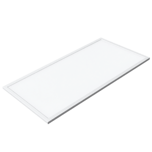 A rectangular back-lit LED panel with a white frame and a smooth, white surface, angled slightly.