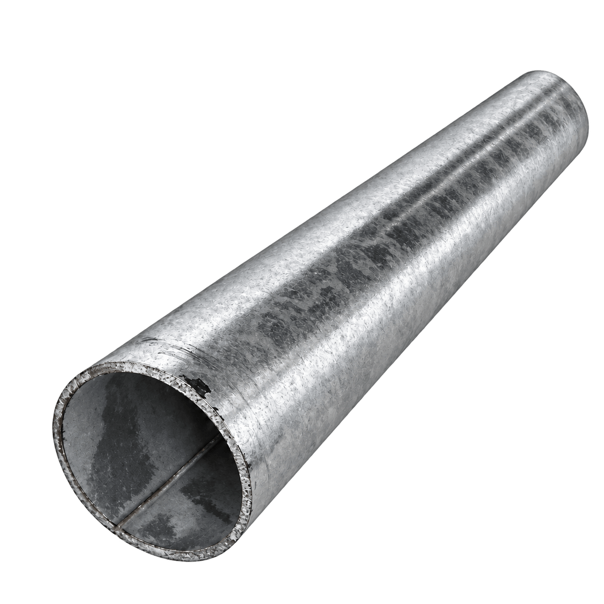 Galvanised 50mm steel pole, 2 meters long, with a shiny metallic finish and a circular cross-section.