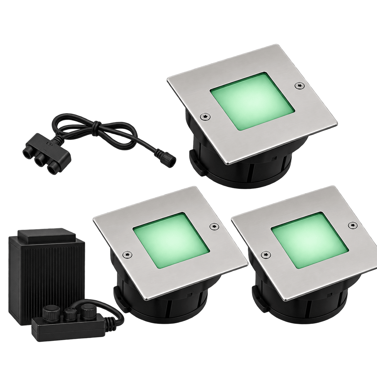 LED Deck Light - Square 3 Light Kit - Green