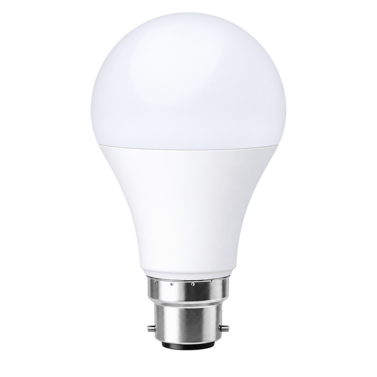 A 15W LED bulb with a white, rounded top and a silver B22 base, set against a plain background.