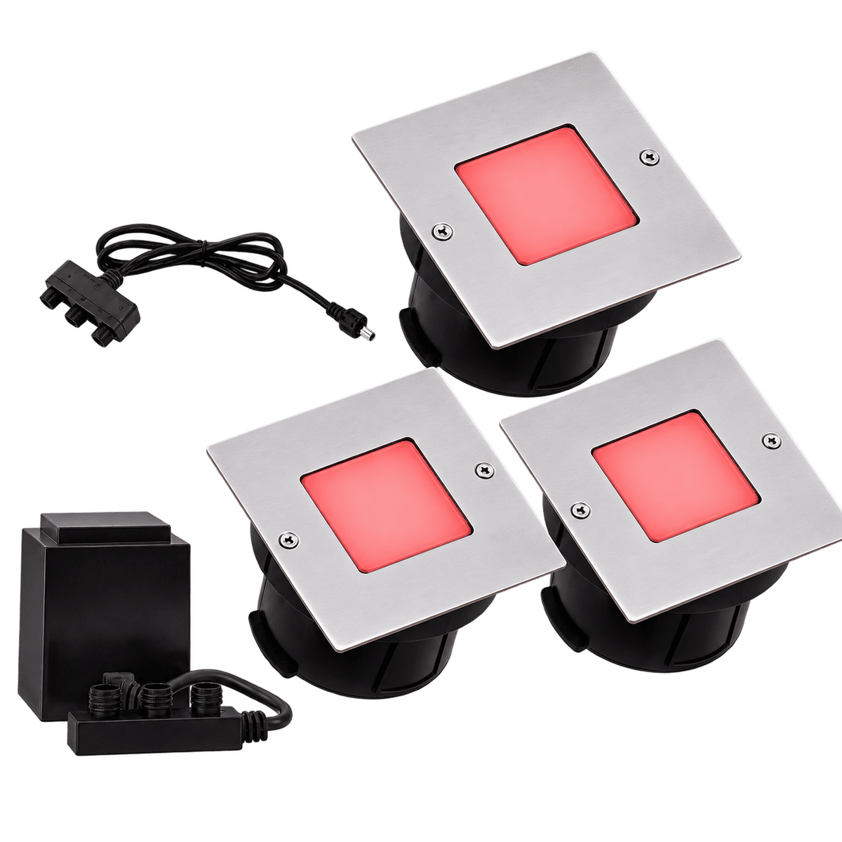 LED Deck Light - Square 3 Light Kit - Red