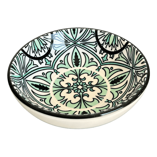 Tiny Ceramic Bowl - Green And Black Mandala.