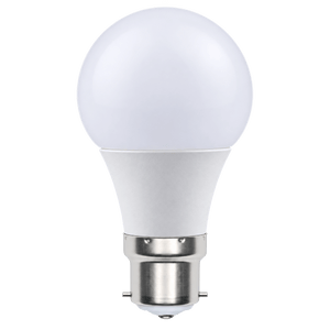 A 10W dimmable A60 LED bulb with a white frosted globe and a silver B22 base.