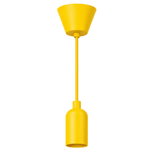 Yellow pendant ceiling rose kit featuring a conical lamp cup and cylindrical lamp holder, suspended by a matching cord.