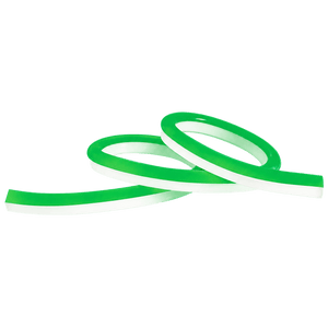 Green LED neon flex tubing arranged in a loose, overlapping pattern with a white backing.