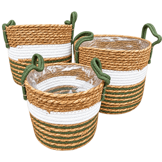 Woven Basket Set of 3 – Olive & White Stripes