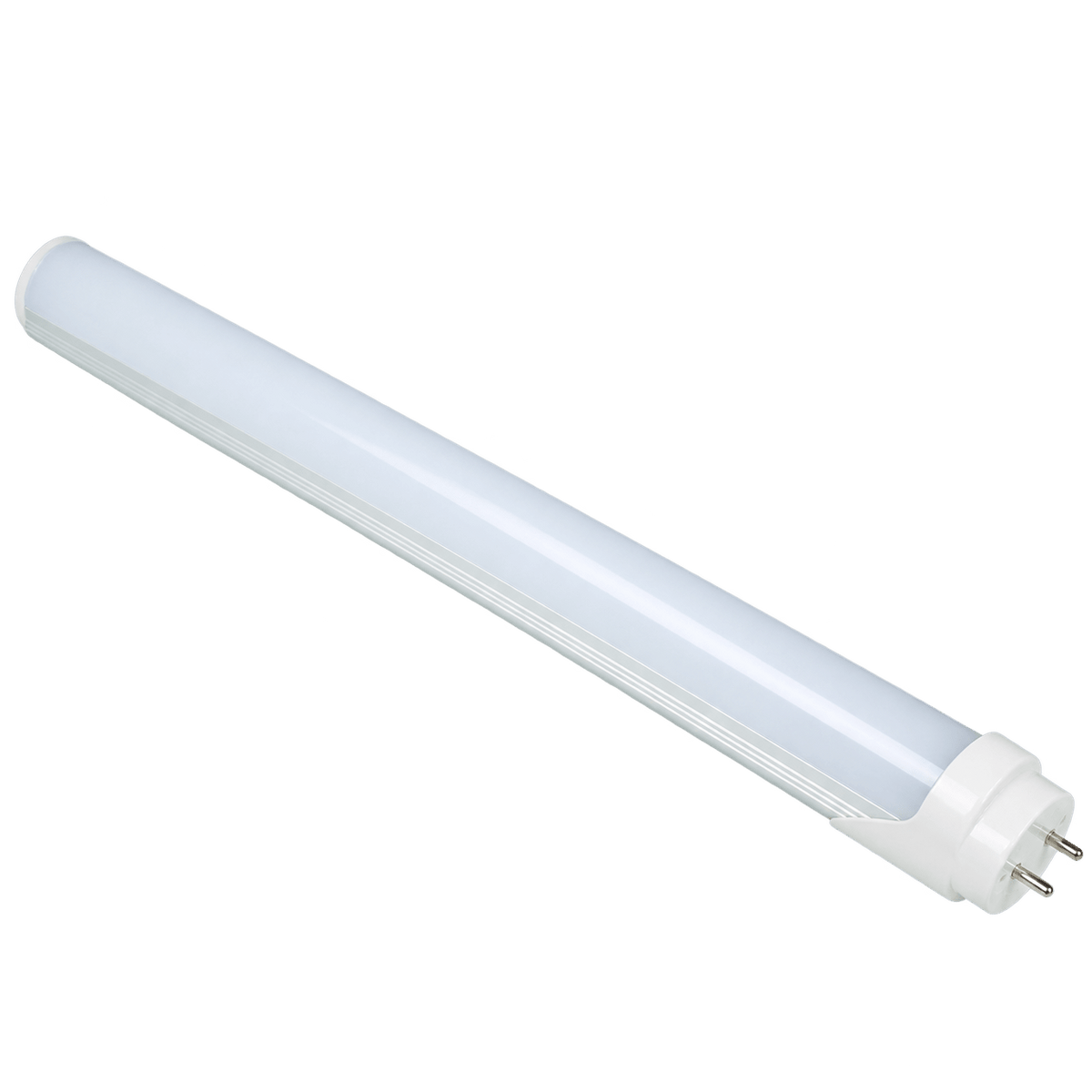 Frosted T8 LED tube light, 1500mm long, with a white plastic finish and two metal pins at one end.