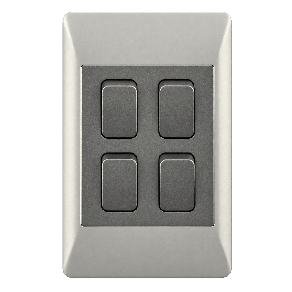 A square, light gray switch plate with four dark gray levers arranged in a 2x2 grid.