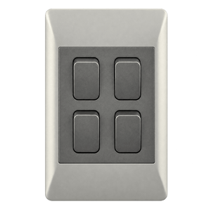 A square, light gray switch plate with four dark gray levers arranged in a 2x2 grid.