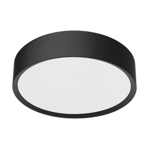 Black circular flush LED ceiling light with white diffuser shown against a solid green background