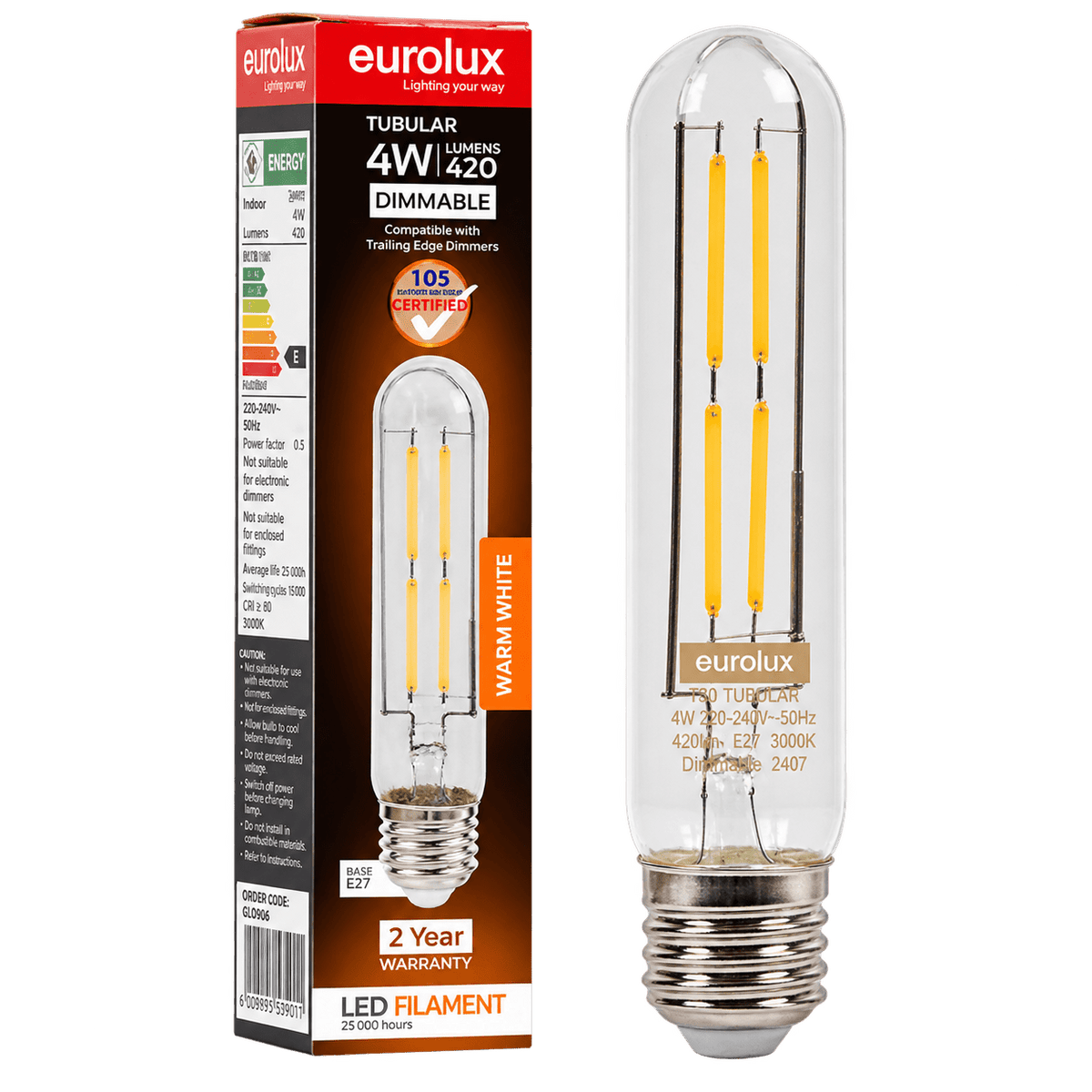 4W Warm White T30 LED Dimmable Bulb