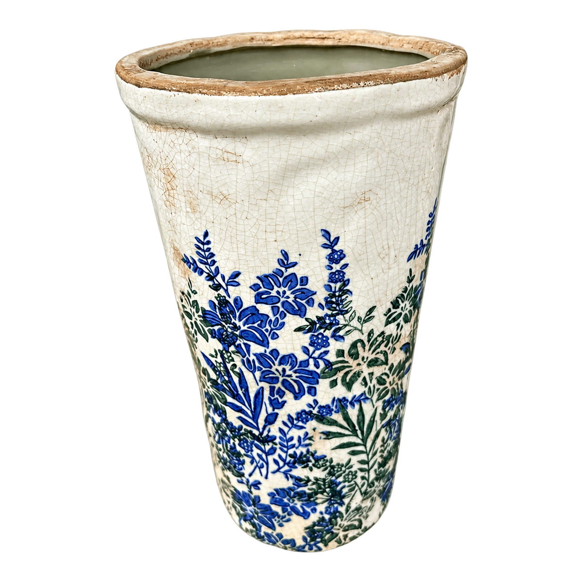 P2613582 Ceramic Long Vase - Blue & Green Silhouettes