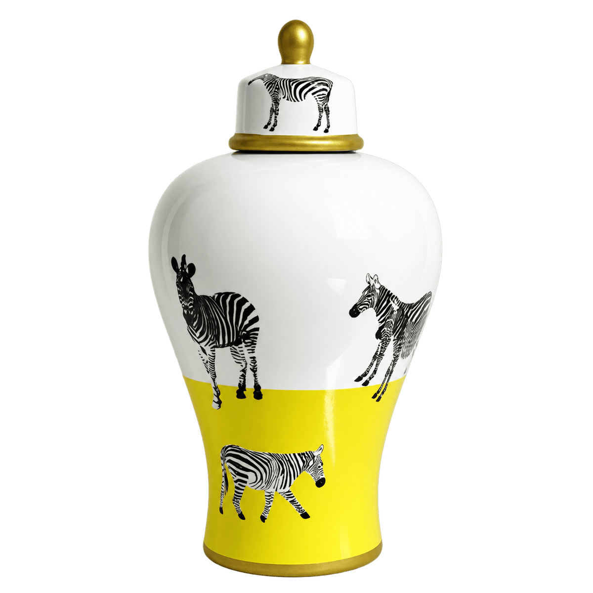 Small Ceramic Ginger Jar - Zebras, Yellow & White