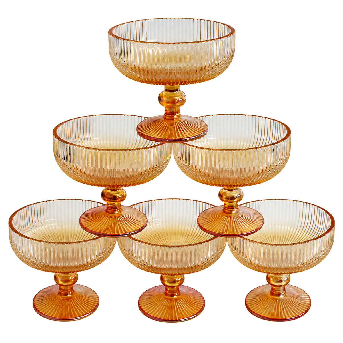 Glass Bowl Box of 6 - Two Tone Gold Line Pattern